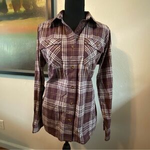 Women's Carhartt Size MED Purple Plaid Button Up Casual Shirt Top Workwear Cabin